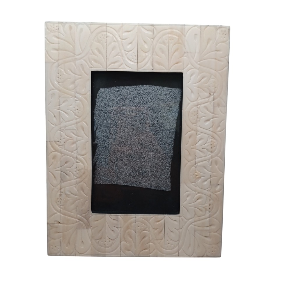 Hand Carved Bone‎ Inlay Floral Picture Frame Cream Off White 4x6 Tabletop Boho